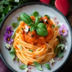 Valentine’s Day Pasta with Roasted Red Pepper Sauce First Image First Image