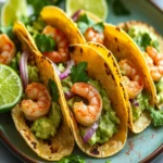 Shrimp Tacos with Avocado Lime Sauce First Image First Image