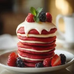Red Velvet Pancakes with Cream Cheese Frosting First Image First Image